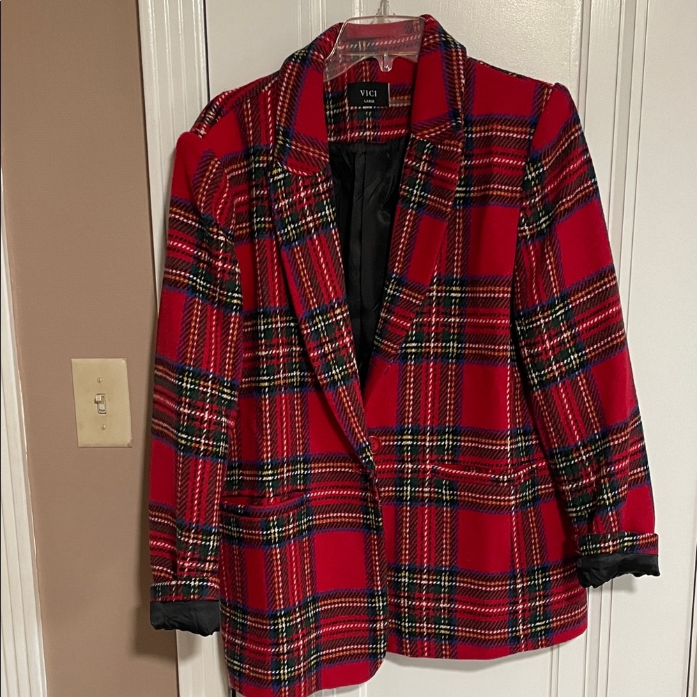 Vici Christmas Plaid Blazer